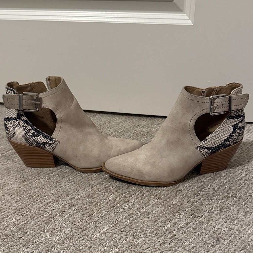 Seven Dials Beige Ankle Boots with Snakeskin Detail